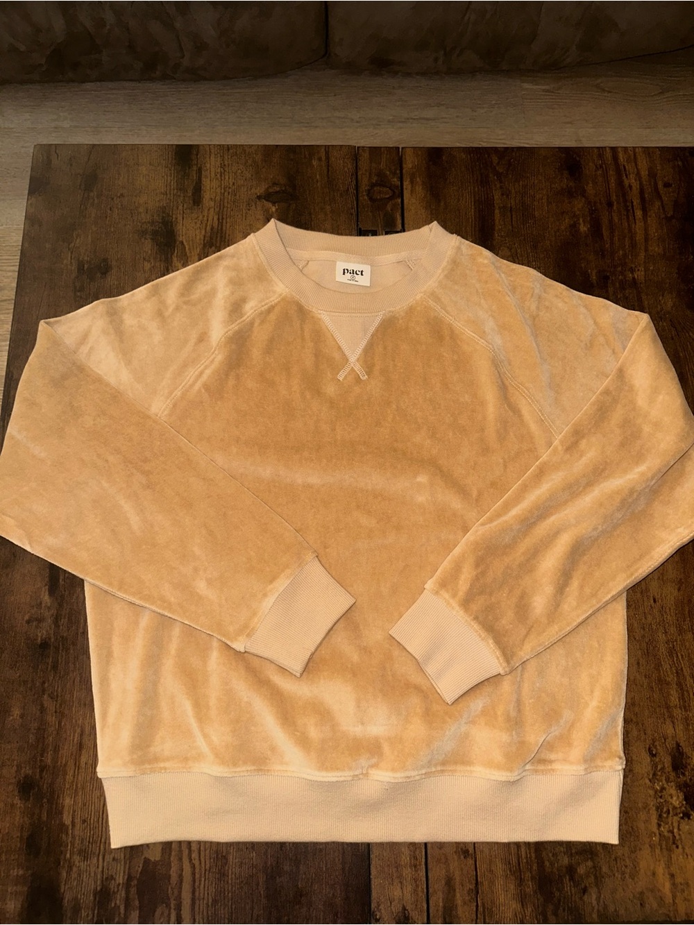 Pact  Tan Velour Crewneck Sweatshirt